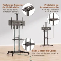 HOMCOM Suporte para TV com Rodas para Televisores de 32-75 Polegadas, Altura Ajustável, Rodas com Travão, VESA máx. 400 x 600 mm(m-6)