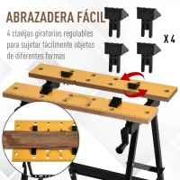 DURHAND Banco de Trabajo Plegable, 4 en 1, Mesa de Trabajo con 4 Abrazaderas Ajustables, 2 Manivelas, 2 Paneles de MDF, para Garaje y Taller, Carga 100 kg, 62,5x60,5x78,5 cm, Natural y Negro(m-7)