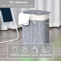HOMCOM Wäschekorb schmal mit Deckel 72L Wäschesammler mit Griff, herausnehmbarer Wäschesack, Wäschebox für Waschküche Schlafzimmer Badezimmer, Grau(m-6)