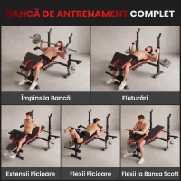 HOMCOM Bancă Multifuncțională Reglabilă cu Suport pentru Haltere, din Oțel și Plastic, 175x139x127 cm, Roșu și Negru(m-4)
