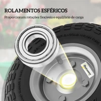 Outsunny Conjunto de 4 Rodas para Carrinho Pneus de Borracha Ø255 x 75 mm Eixo de 16 mm Carga 80 kg Preto(m-5)
