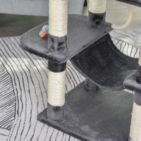 PawHut Katzenbaum Luxus mit Hängematte Katzenhaus Kletterbaum mit Hängematte und Katzenhaus Katzenspielturm Dunkelgrau 60 x 48 x 144 cm(m-7)