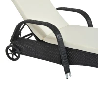 Outsunny Gartenliege mit Auflage, verstellbare Rückenlehne, Metallgestell, Polyrattan, schwarz+creme, 200 x 73 x 103 cm(m-9)