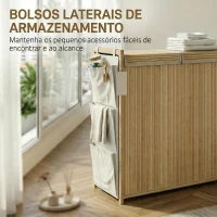HOMCOM Cesto de Roupa Suja em Bambu com Tampa, 120L, com 2 Sacos com Cordão Removíveis e Laváveis, Bolsos Laterais 63x33x78 cm Madeira(m-7)