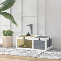 PawHut Maison enclos cage pour petit animal tortue avec 2 espaces support de lampe 81 x 48 x 31,5 cm gris(m-10)