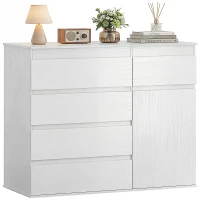 HOMCOM Commode 5 tiroirs, buffet salon, meuble de rangement, étagère réglable et porte à fermeture douce, 100x40x80cm, blanc(m-12)