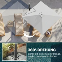 Outsunny Alu Ampelschirm 3 x 3 m 360° drehbar Sonnenschirm mit Kurbel Ständer Windschutz Hellgrau(m-5)