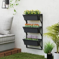 Outsunny er Set Blumentopf Pflanzkübel mit Löcher, 56x42 cm Pflanztöpfe, eckig Pflanztopf, Kunststoff Dunkelgrau(m-10)
