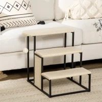 PawHut Escada para Cães com 3 Degraus Bola Suspensa Painel para Arranhar e Estrutura de Aço 47x45x47 cm Creme e Preto(m-10)