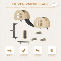 PawHut Kletterwand Katzen 7-teilig Katzen Kletterwand Set mit Sisalpfostenleiter, Plattform Kratzbaum Grau(m-4)