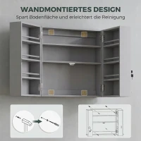 HOMCOM Wand-Medizinschrank mit Doppeltüren, Badezimmerschrank mit 4 Ablagen, abschließbar mit 2 Schlüsseln, Grau(m-7)