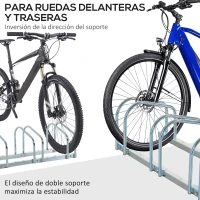 HOMCOM Aparcamiento para 6 Bicicletas Soporte de Acero para Aparcar Bicicletas en el Suelo o Pared 179x33x27 cm Plata(m-6)