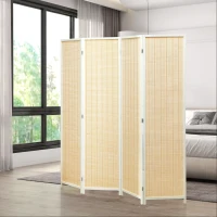 HOMCOM Biombo de 4 Painéis Dobrável Separador de Ambientes Tecido a Mão de Bambu e Fio de Algodão 180x180 cm Branco(m-2)