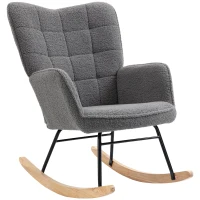 HOMCOM Poltrona Baloiço em Borrego com Oscilação de 40° Pés de Madeira de Faia e Estrutura de Aço 71x98x101 cm Cinzento Escuro(m-11)