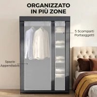 HOMCOM Armadio in tessuto con barra appendiabiti e 5 ripiani 110x45x175 cm, grigio(m-4)