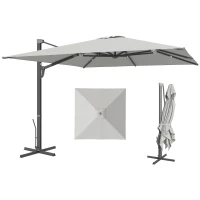 Outsunny Alu Ampelschirm 3 x 3 m 360° drehbar Sonnenschirm mit Kurbel Ständer Windschutz Hellgrau(m-12)