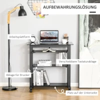 HOMCOM Computertisch Eckschreibtisch Winkelschreibtisch Schreibtisch Bürotisch PC moderner einfacher Stil Hartglas Eisenrohr Schwarz 80 x 51 x 83 cm(m-5)