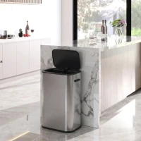 HOMCOM Cubo sensor 55 L para cocina, cubo de basura sin contacto de acero inoxidable, a pilas, Plata(m-6)