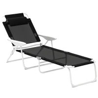 Outsunny Sonnenliege klappbar Gartenliege mit Kopfkissen, Liegestuhl mit 4-Fach verstellbare Rückenlehne bis 120 kg Schwarz(m-12)