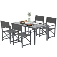 Outsunny Sitzgruppe 5-teilig Essgruppe Stahl für 4 Personen Esstisch mit 4 klappbar Stühlen Glastisch Grau(m-11)