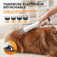 PawHut Aspirateur poil de chien et séchoir 5-en-1 kit toilettage chien professionnel 12kPa  50dB 37,6x17,5x18,5cm blanc(m-7)