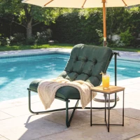 Outsunny Gartenstuhl Gartensessel mit Kissen Atmungsaktiver Sling-Sitz Stahlrahmen für Garten Terrasse 76 x 92 x 76 cm Dunkelgrün(m-9)
