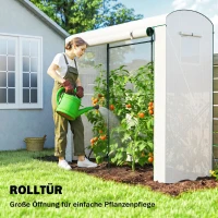 Outsunny Gewächshaus mit Netzfenstern aufrollbarer Tür, Foliengewächshaus aus Stahl 200 x 75 x 188 cm Weiß(m-6)