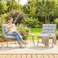 Outsunny Balkonmöbel Set 3 teilig Gartenmöbel Set mit Tisch Kissen Stahlgestell verstellbar Fußpads Hellgrau(m-7)