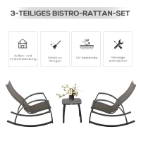 Outsunny Rattan-Schaukelstuhl Bistroset 3 teilige 2 Stühle 1 Tisch Aluminium Komfort UV-Beständig für Gärten Terrassen Pools patio(m-4)