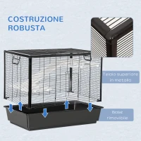 PawHut Gabbia per Porcellino d'India con Maniglia, Serbatoio d'Acqua, Rampa e Piatto, 80x48x58cm, Nera(m-6)