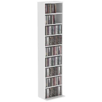HOMCOM Regał na płyty CD/DVD, 9 poziomów, wąski regał stojący z 6 regulowanymi półkami, dla 260 płyt CD, Biały(m-8)