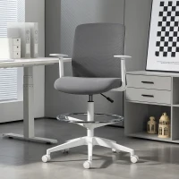 HOMCOM Schreibtischstuhl, drehbar, rollbar, Netzrücken, Schaumstoffkissen, Grau(m-10)