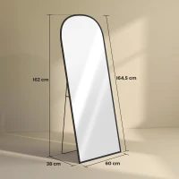 HOMCOM Espelho de Pé Espelho de Corpo Inteiro 60x165 cm com Estrutura de Liga de Alumínio e Suporte para Sala Quarto Preto(m-3)