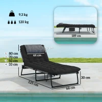 Outsunny Sonnenliege klappbar Gartenliege mit Kopfkissen, Liegestuhl mit 4-Fach verstellbare Rückenlehne Seitentasche Schwarz(m-3)