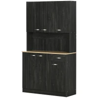HOMCOM Armário de Cozinha Aparador de Sala de Jantar com 1 Gaveta 6 Portas e Prateleiras Ajustáveis Estilo Moderno 101x39x180 cm Preto e Madeira(m-11)