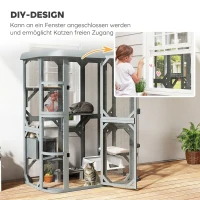 PawHut Katzengehege Outdoor begehbar Holz Katzenhaus mit 4 Plattformen wasserabweisend Oxford-Dach 2-3 Katze bis 8 kg(m-6)