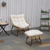 Outsunny Fauteuil chaise de jardin avec repose-pieds en métal époxy et résine tressée aspect rotin avec coussins(m-10)