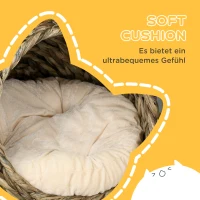 PawHut Rattan Katzenkorb Katzenhöhle Katzenhütte Katzenbett mit Kissen Haustierbett Wasserhyazinthe Kaffee 40 x 37 x 51 cm(m-6)