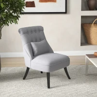 HOMCOM Poltrona de Sala de Estar Moderna Estofado em Linho com Almofada e Estrutura de Madeira 52,5x69x77 cm Cinza(m-10)