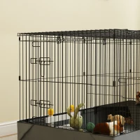 PawHut 2-in-1-Zwerghamsterkäfig, Kleintierkäfig, Stoffboden, Sitzstangen, Rampe, Schwarz(m-8)