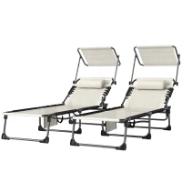 Outsunny Conjunto de 2 Espreguiçadeiras Jardim Dobráveis com Encosto Reclinável 5 Posições e Assento em Malha Creme(m-11)