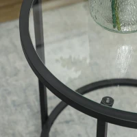 HOMCOM Runder Beistelltisch mit Glasplatte und Metallrahmen, kleiner Kaffeetisch für Wohnzimmer, Schlafzimmer, Schwarz(m-8)