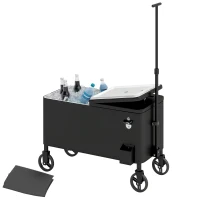Outsunny 76L Kühlwagen Servierwagen mit Rädern Flaschenöffner Deckel Griffe Fahrbare Kühlbox Schwarz(m-12)