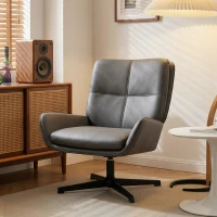 HOMCOM Poltrona de Sala Estofada em PU Poltrona de Leitura com Assento Acolchoado Apoios de Braços Pés Metálicos Cinzento(m-10)