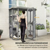 PawHut Katzengehege Outdoor begehbar Holz Katzenhaus mit 4 Plattformen wasserabweisend Oxford-Dach 2-3 Katze bis 8 kg(m-5)