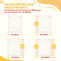 PawHut Haustiertor, 96 cm Treppengatter, verstellbare Breite 76-104 cm, mit Katzentür, für Treppen und Türöffnungen, Weiß(m-4)