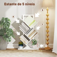 HOMCOM Estante em Forma de Árvore de 5 Níveis Estante de Livros com 5 Prateleiras e Estrutura de Aço 50x24x82 cm Branco(m-4)