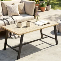 Outsunny Outdoor-Couchtisch, rechteckiger Metall-Beistelltisch mit Tischplatte in Holzoptik, 100 x 55 cm, Braun(m-2)