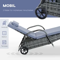 Outsunny Sonnenliege Gartenliege Tisch 3er-Set Gartenmöbel, Polyrattan+Metall Grau(m-6)