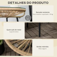 Outsunny Mesa Auxiliar de Vime Sintético para Exteriores com Bancada de Vidro Temperado e Pés de Metal Ø50x50 cm Bege e Preto(m-6)